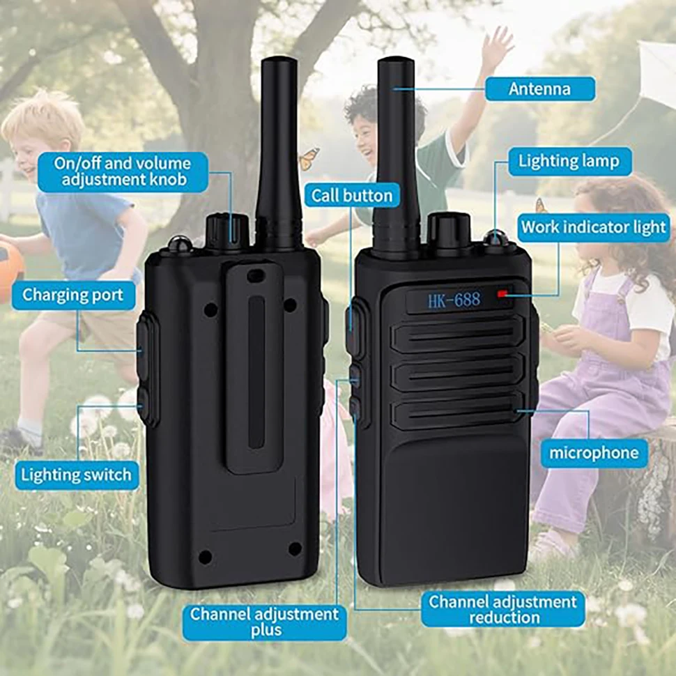 Walkie Talkies para Crianças (2 Peças) |   Recarregável, alcance de 3 milhas, 1200mAh de longa duração em standby