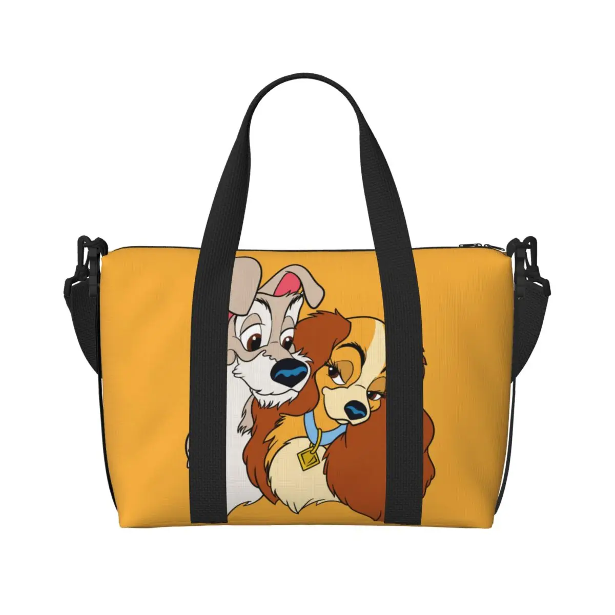 Custom Lady And The Tramp Anime Tote Bag Women Large Capacity Cute Cartoon Beach Gym Travel Bags