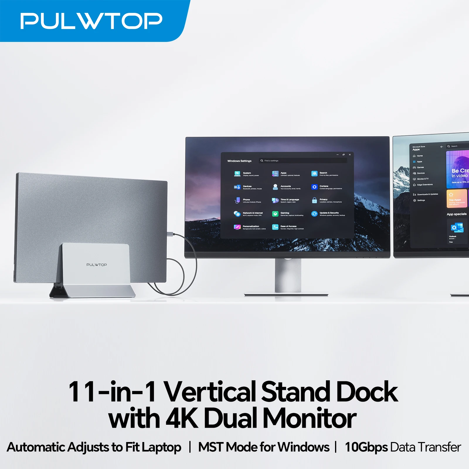 

Док-станция для ноутбука PULWTOP USB C с двумя мониторами и двумя HDMI 4K, USB A 2.0, Ethernet, подставка для док-станции для ноутбуков Type-C