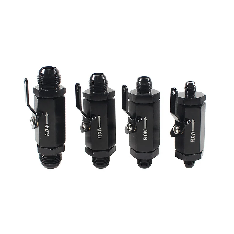 AN6-AN12 Aluminum Inline Fuel Shut Off Valve Cut Off w/ Cable Lever Black AN6 AN8 AN10 AN12