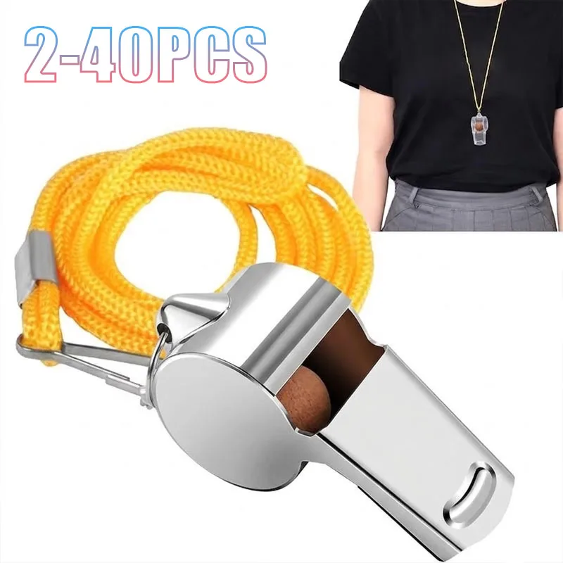 2-40PCS Stainless Steel Teacher Whistle High Volume with Lanyard for Classroom PE Class Campus Playground Command Control