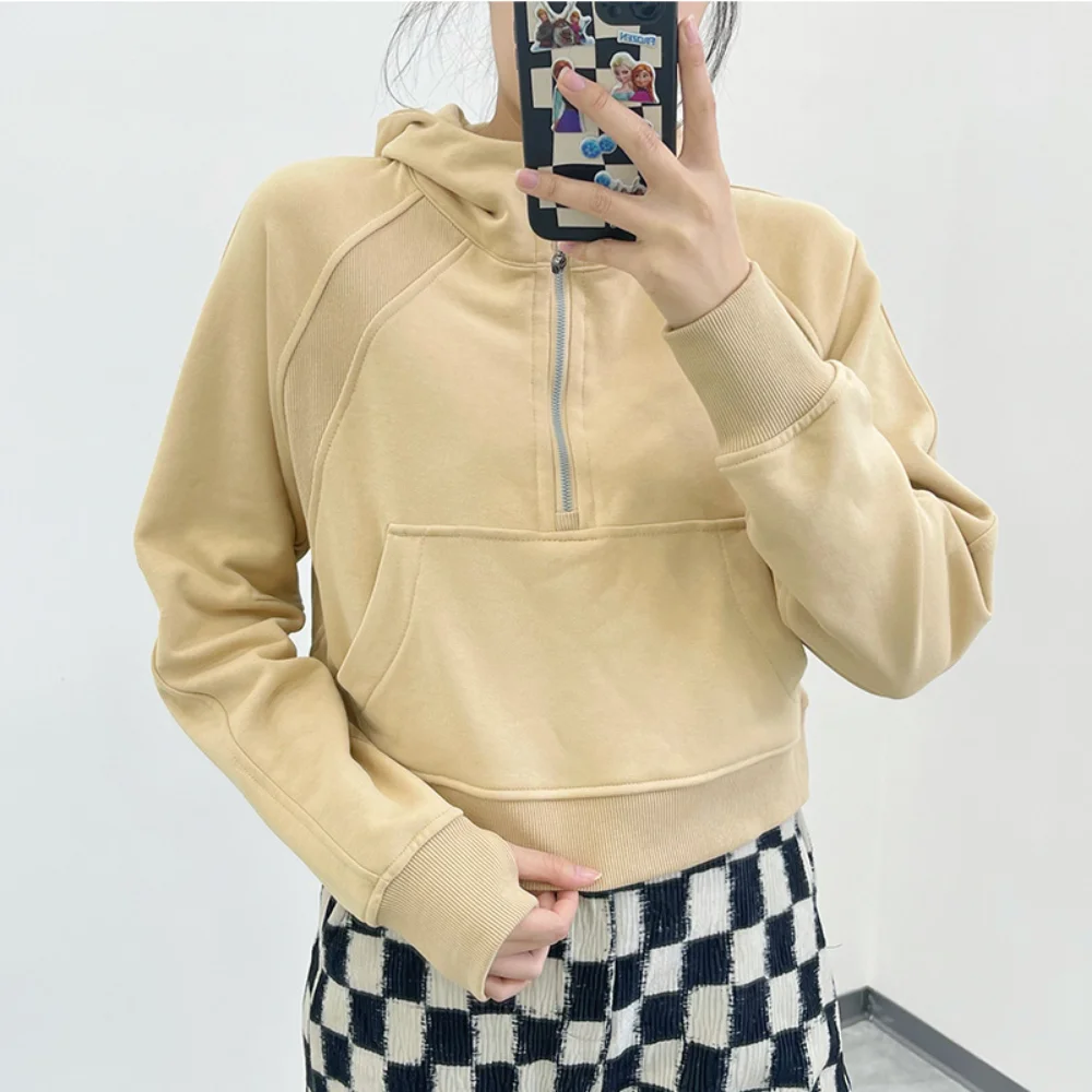 

Spring and Autumn Sweatshirts New Short Half Zipper Loose Casual Hooded Pullover Cotton Embroidery Hoodies