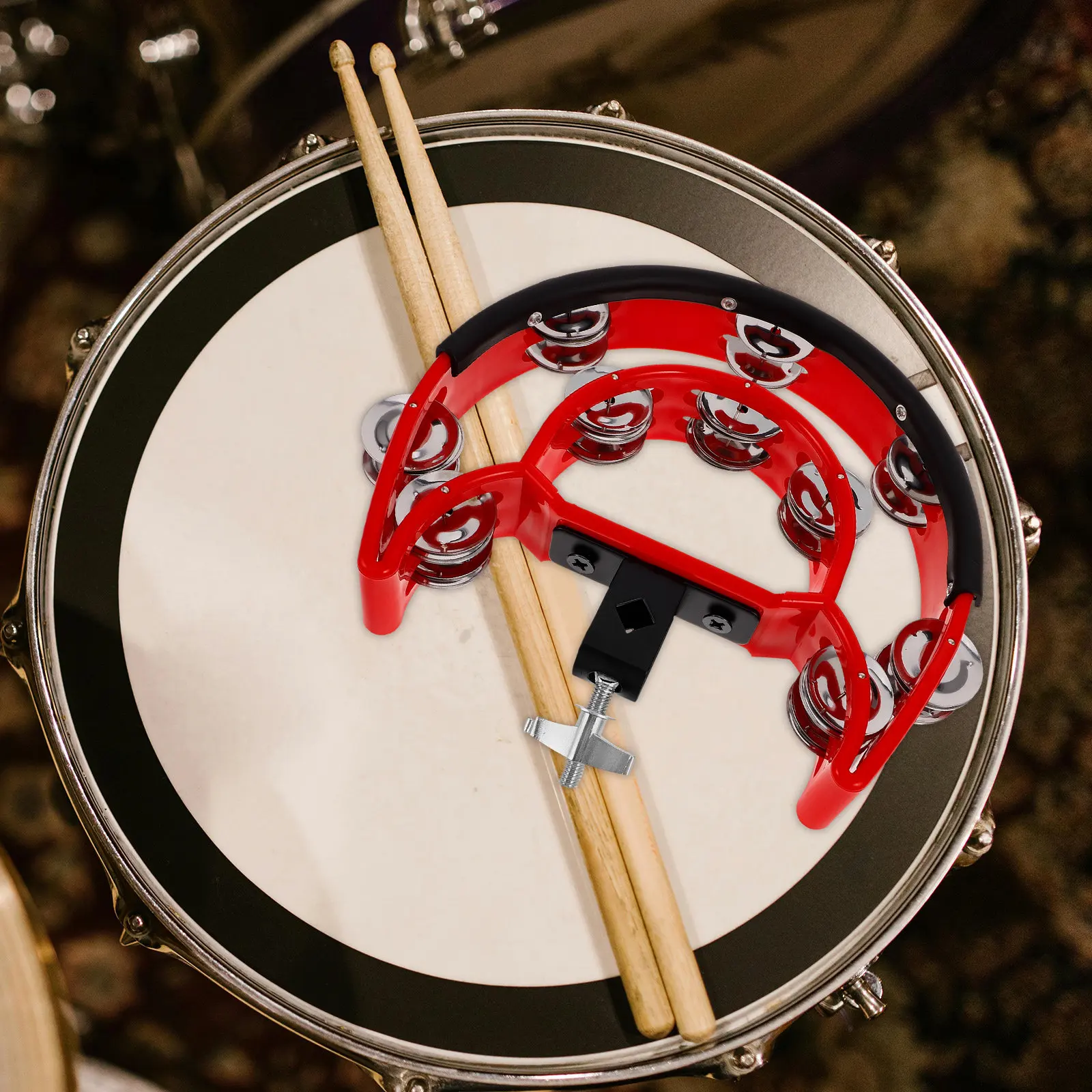 

Тамбурин для установки на хай-хэт барабан, двухрядный, с металлическими бубенчиками, прочный корпус из АБС-пластика, амортизирующие резиновые края