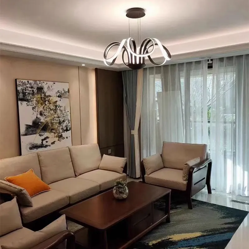 Modern Black Color Chandelier Lamp Flowers Decoration Led Pendant Lamp Simple Style Bedroom Fitting Hanging Light Living Room image 3