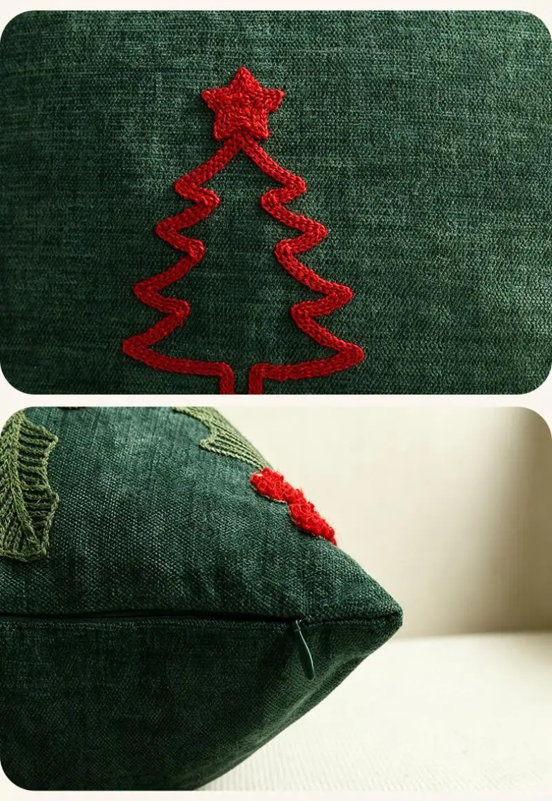 Weihnachtsbaum Bestickter Kissenbezug Cojines Grüner Plüsch Festliche Dekoration Sofa Kissenbezug Deko Heim – Detail 5