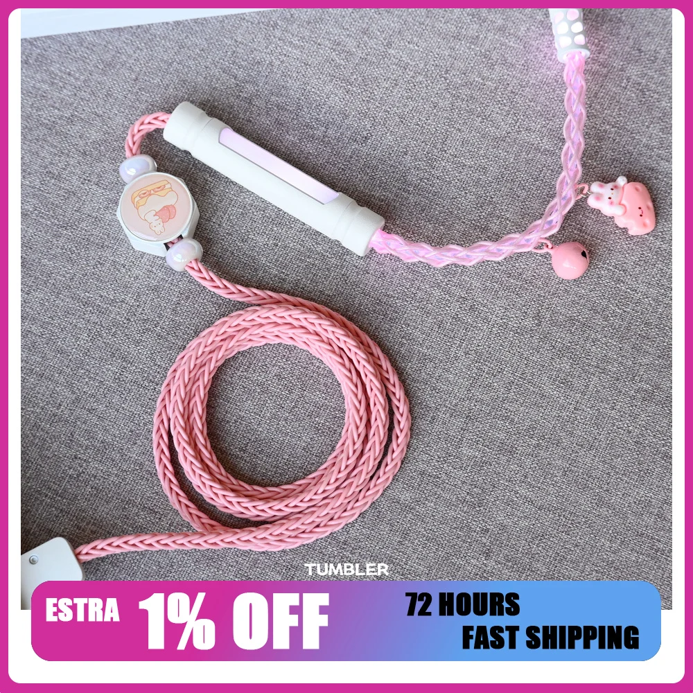 Tumbler Studio Pink Bunny Theme Single Crystal Copper Lighting Mechanical Keyboard Aviator Cable Coiled Magnetic Switch Cord