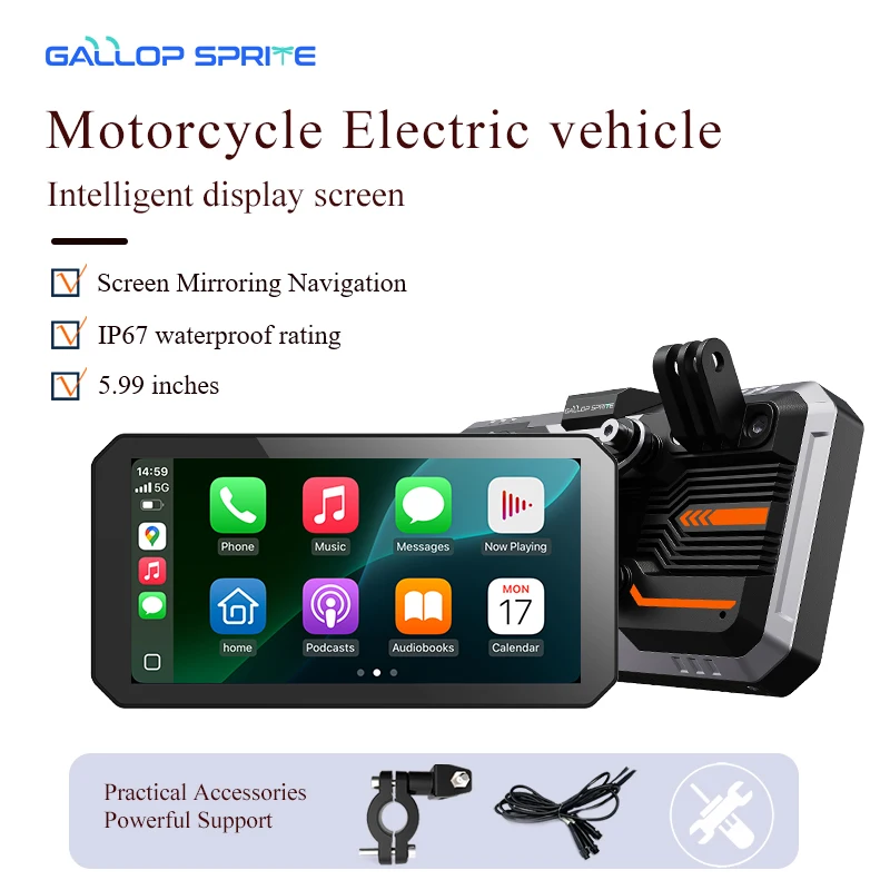 جالوب سبرايت 6 بوصة لاسلكية CarPlay دراجة نارية أندرويد السيارات المحمولة نظام تحديد المواقع والملاحة شاشة عرض IP67 مشغل ذكي مقاوم للماء