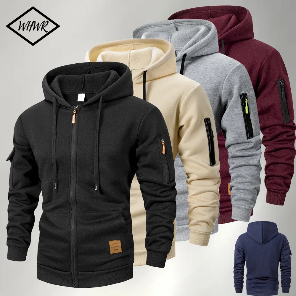 Herren-Kapuzenpullover mit Reißverschluss und Kängurutasche, Herbst-Winter-Fleecejacken, Mantel, Herbst, Sport, lässig, warm, Trainingsanzug, Streetwear
