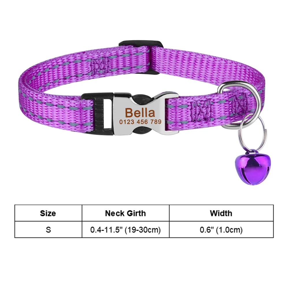 Personalized Pure Nylon Cat Collar Customized Buckle Engraved Collar Nameplate Name Adjustable Colorful Summer Free for S Cat