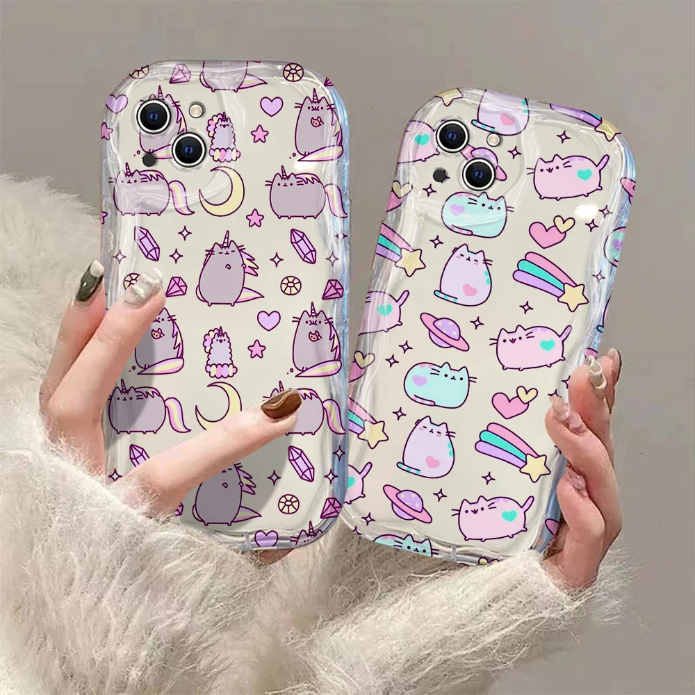 Cartoon Pusheens 3D Wave Case For iPhone 15 14 13 12 11 Pro Max Mini X XR XSMAX 8 7 6S Plus Soft Silicone Cover