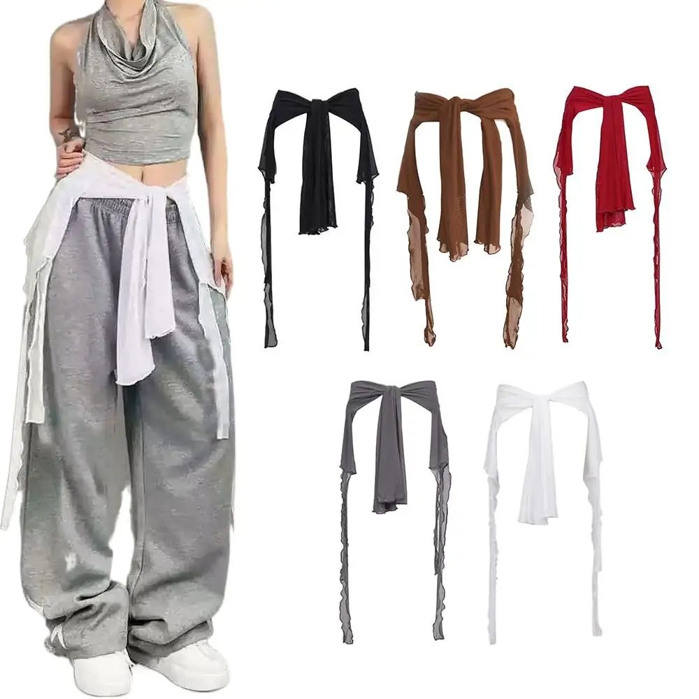 Jeans Pants Decor Irregular Jazz Dance Scarf See Through Harajuku Y2K Belt Streetwear High Waist Hip-hop Scarf