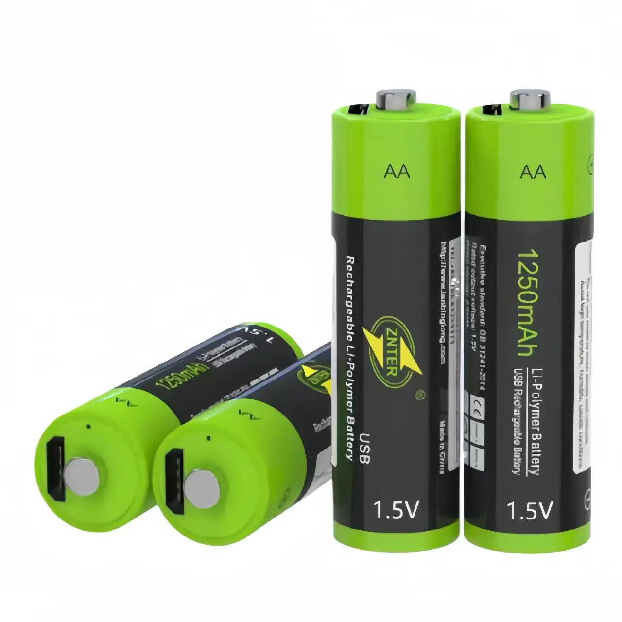 6PCS ZNTER AA Rechargeable Battery 1.5V AA 1250mAh USB Charging Lithium Battery Bateria without Micro USB Cable