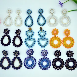 Rice bead earrings Circle Flowers Black. Originality Crystal Hand knitting Bohemia Graph Fashion SDimple Alloy Beaded earrings