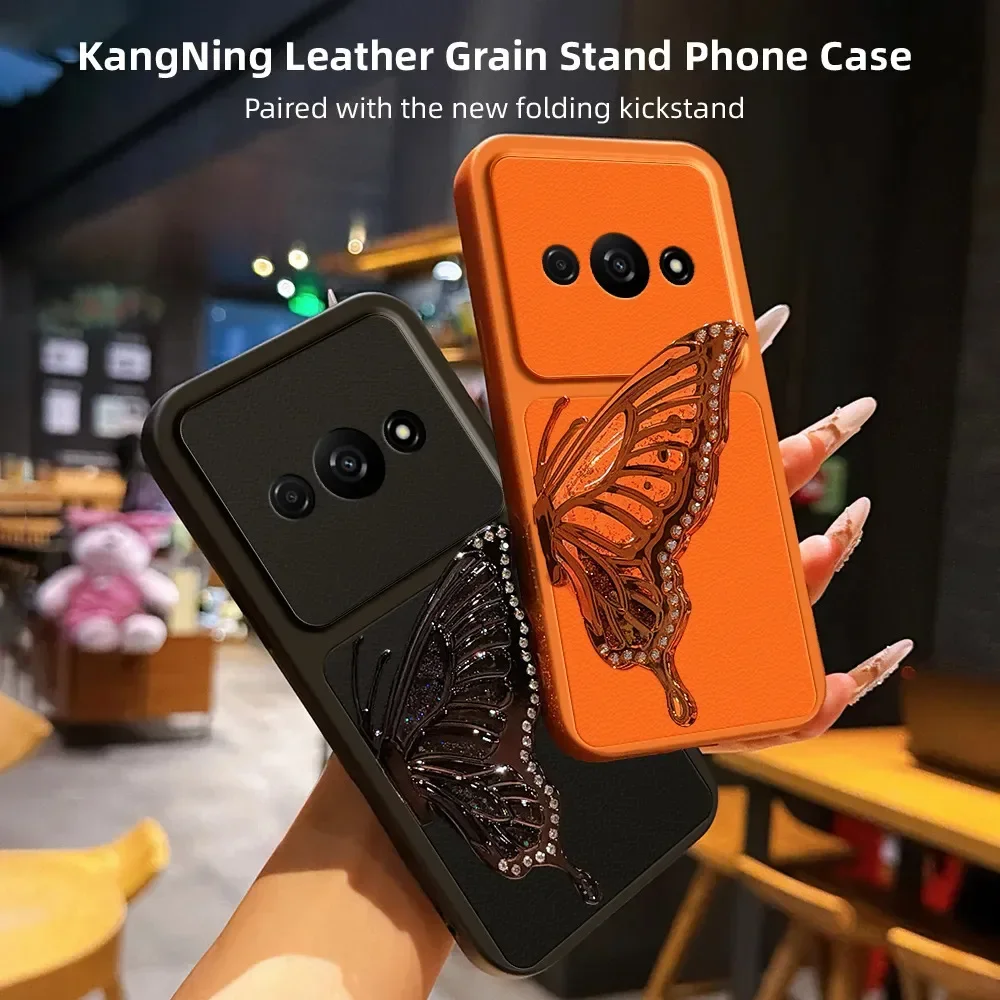 Skinlee Case For Redmi A1 A7 Pro Butterfly bracket artificial leather silicone soft shell For Redmi Turbo 3 4 5 Max Phone Cover