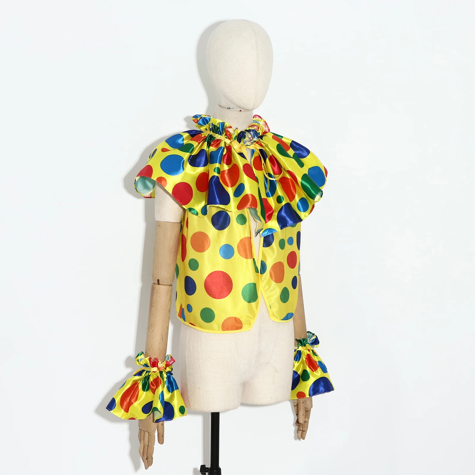 

3Pcs Clown Cosplay Costumes Accessories Ruffle Neck Collar Cuffs And Afro Wig /Vest Set for Halloween Amusement Park Performance