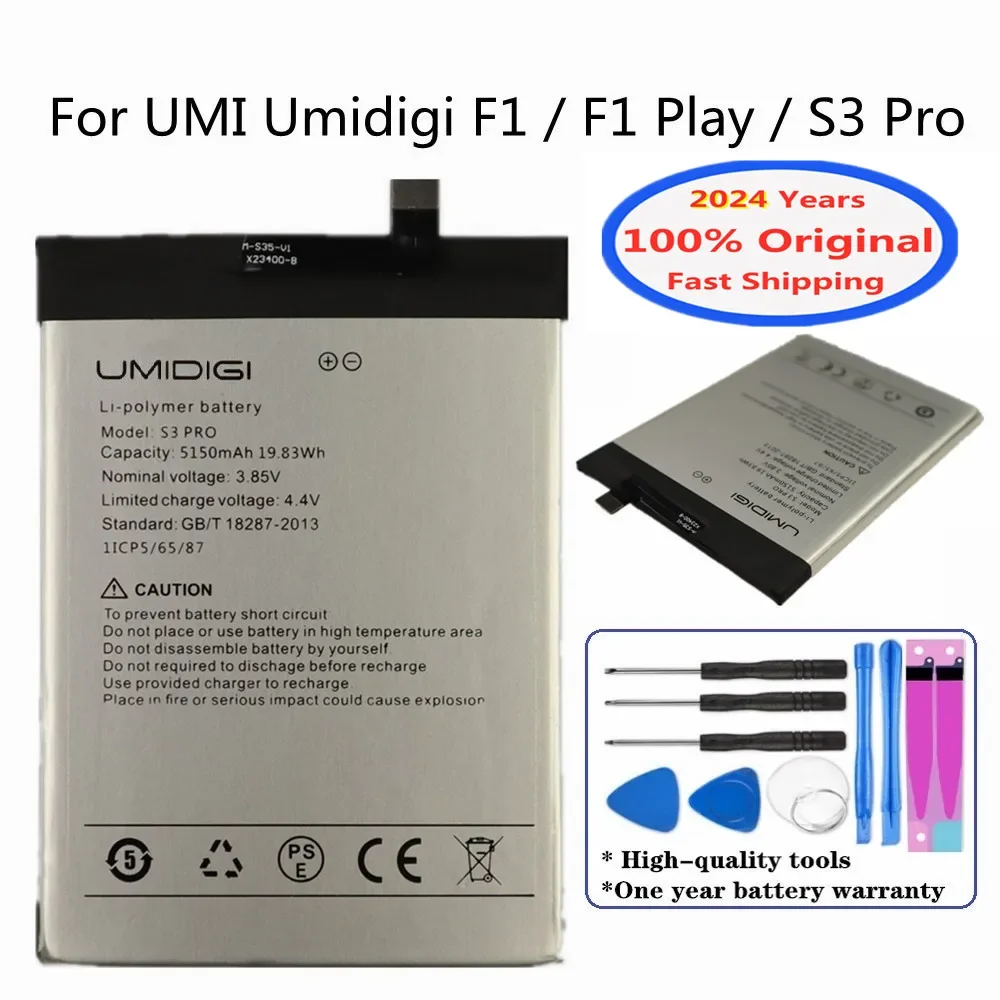 2024 years Original Battery For UMI Umidigi F1 / F1 Play S3 Pro Bateria 5150mAh Hight Capacity Replacement Batteries + Tools