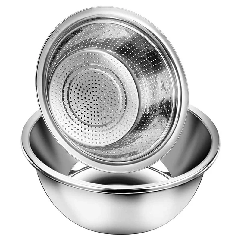 Mixing Bowl Set And Colander Salad Bowl Stainless Steel Anti-Kitchen Stacking Bowl Set Non-Stick Food Preparation Bowl