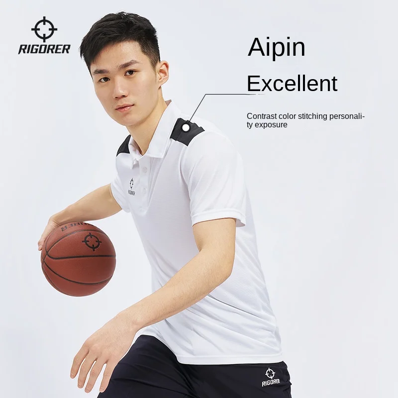 RIGORER Men Short-sleeved Polo Shirt 2023 Summer New Sports Casual Lar Contrast Color Basketball Training Short-sleeved Top