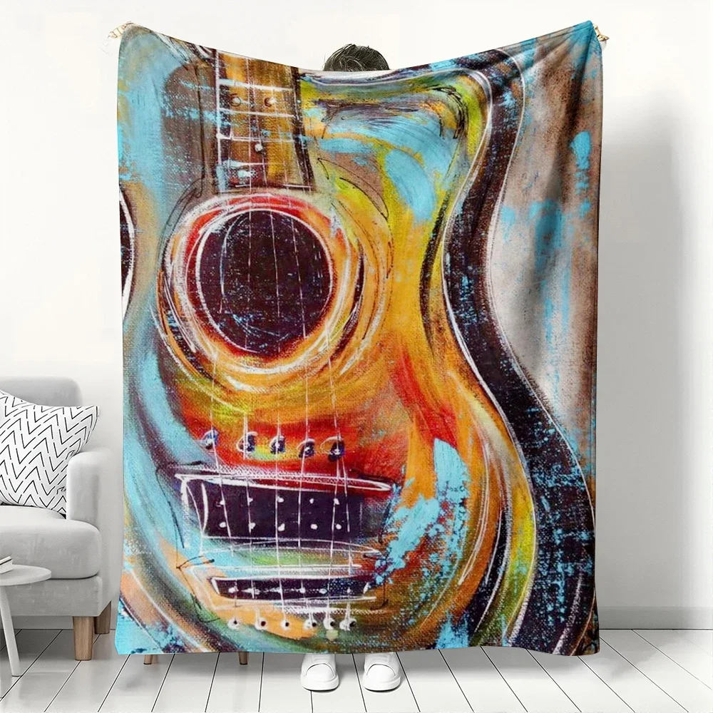 

Художественное фланелевое одеяло с гитарой, красочный плед с абстрактным музыкальным рисунком для любителей музыки, уютный декор для дома, теплый подарок для дивана/софа