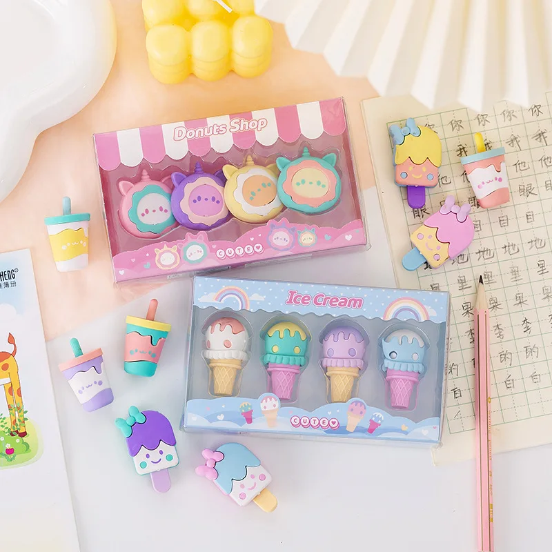 

4Pcs/set Donut Dessert Eraser Set for Student Cute School Rubbers Funny Stationery School Supply Kawaii Desk Accessories