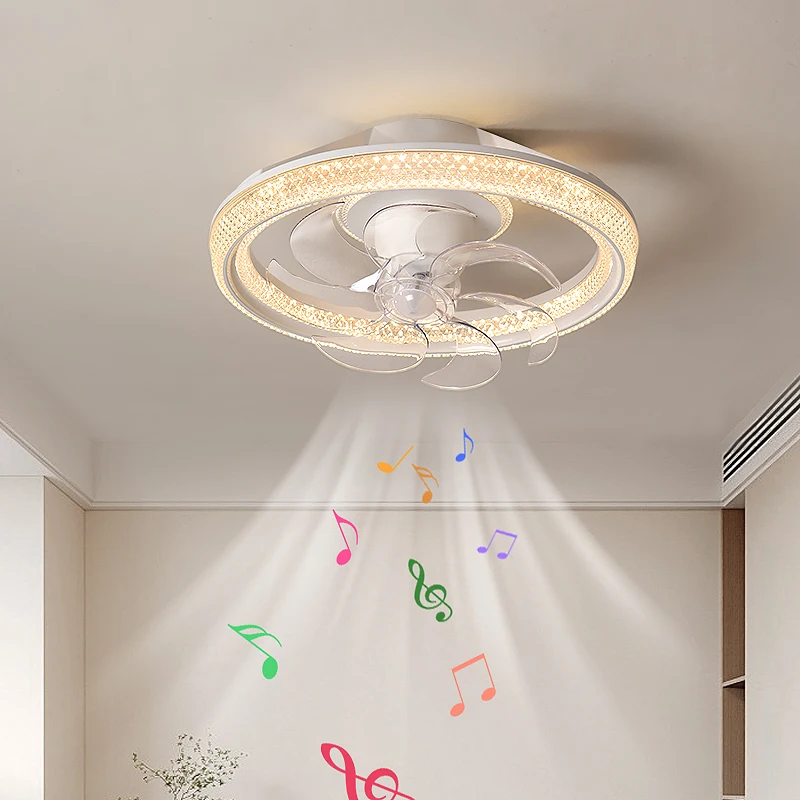 LED Ceiling Fan Light With Remote Control Oscillating 3 Colors Quiet Bedroom Fan Light Interior Lighting [Normal/Audio Version]