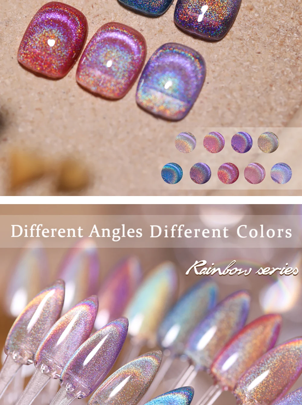 Vendeeni 9 Farben Magnetischer Regenbogen-Katzenaugen-Gel-Nagellack Nagelkunst Glitzer Laser Magnetischer UV-Gel-Lack Auroras Gel-Lack – Detail 8