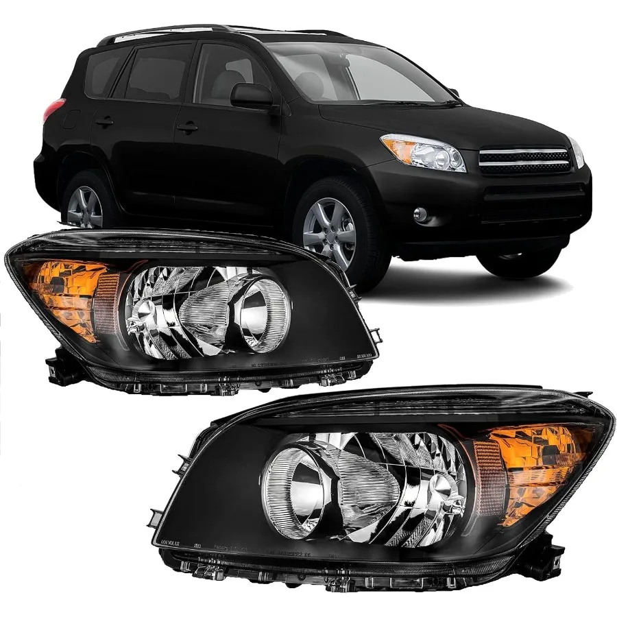 

Headlights Assembly Compatible with 2006 2007 2008 Rav4 Black Headlamp Replacement Pair Set for Driver and Passenger Side Enha