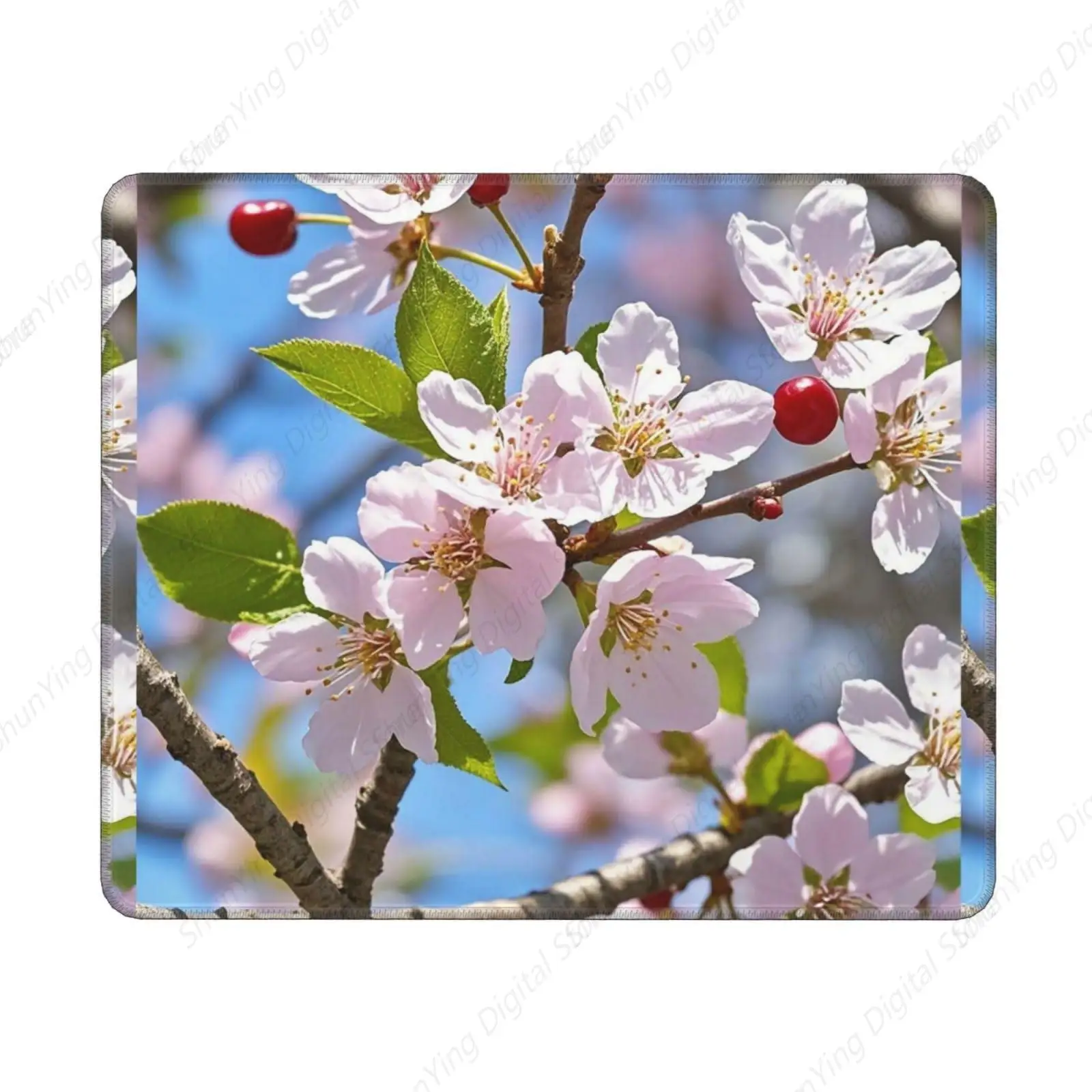 Mouse Pad Anti Slip Rubber Washable Cherry Blossom Printed Mouse Pad Computer Keyboard Pad Desktop Protective Pad 8.6 X 7 Inch