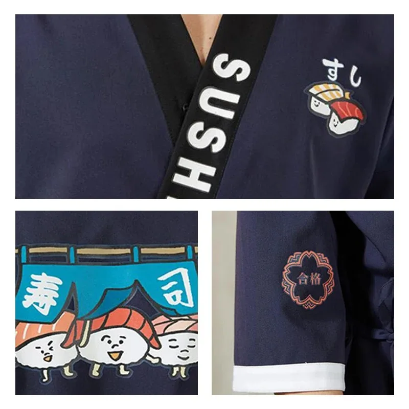 Japanse stijl Sushi Restaurant Chef-kok Jas Tops Kimono Kok Uniform Shirts Ober Overalls Izakaya Chef-kok Jassen Werkkleding