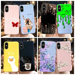 For iPhone X XS Case 2023 Fashion Flower Cartoon Capa Matte Soft Silicone Back Cover For iPhone XS Max iPhoneX Shockproof Bumper