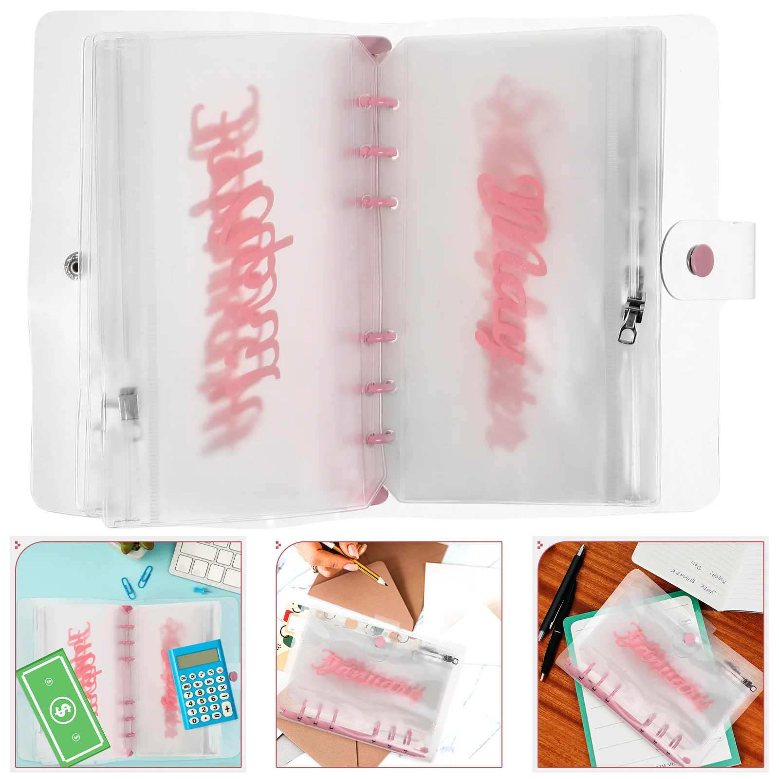 

1 set 1 Set Month Budget Binder Pockets 6-Ring Plastic Folder For Document Filing Money Saving Challenge Pouches Storage Bags