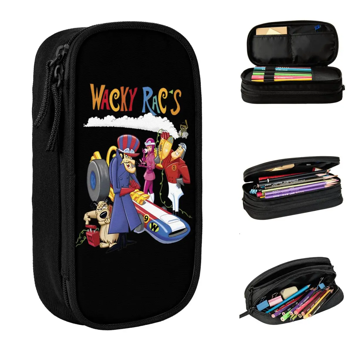 Creative Vintage Cartoon Wacky Races Movie Pencil Case Pencil Pouch Pen Box for Student Large Storage Bags