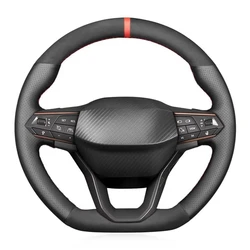 Car Steering Wheel Cover Braid Black Suede Leather DIY Hand Sewing For Seat Leon Ateca Tarraco 2020-2021 Seat Cupra Leon