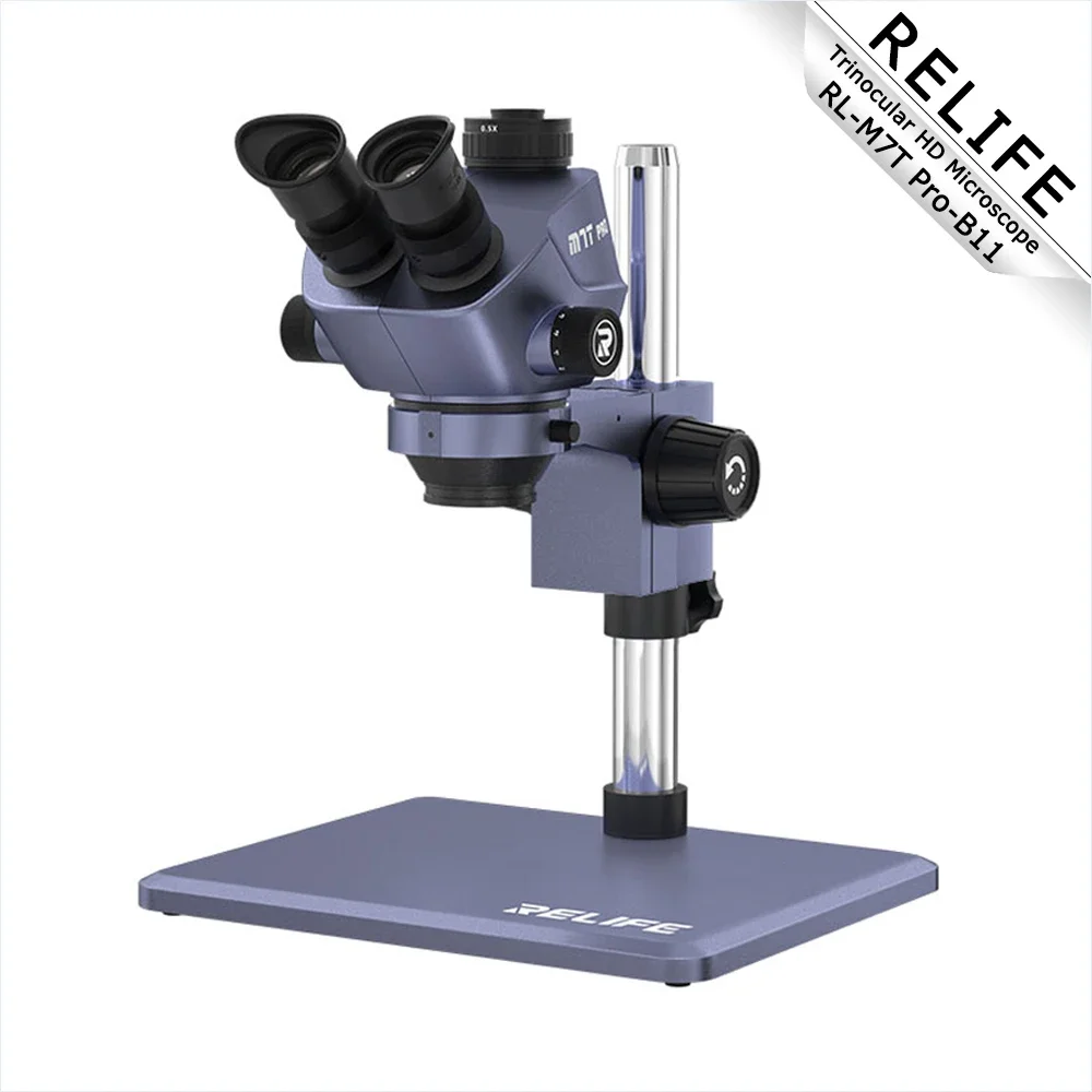 RELIFE RL-M7T Pro Trinocular HD Microscope 7X-50X Continuous Zoom B11 Large Base Adjustable High Imaging Inspection Repair Tool