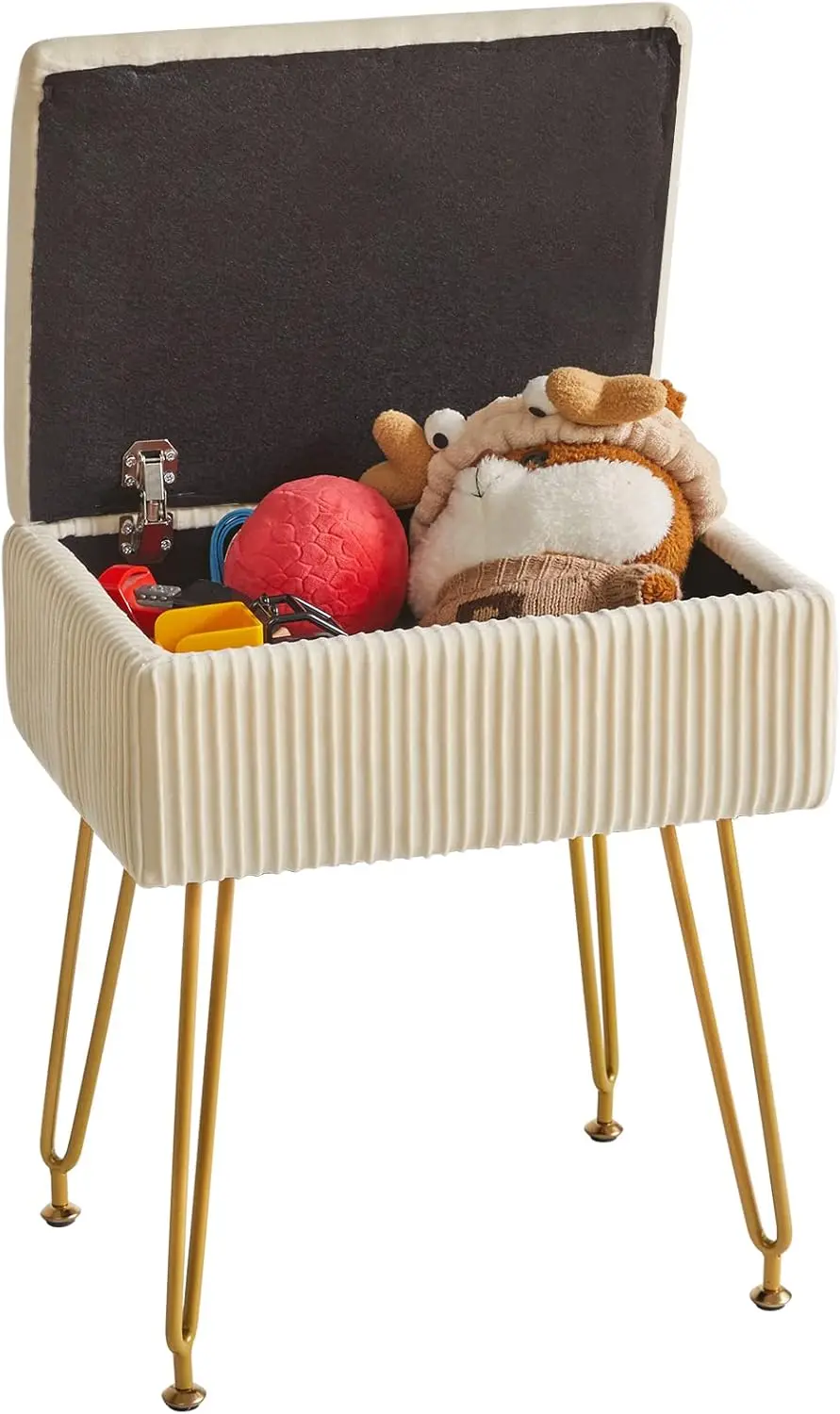 

Vanity Stool Chair With Storage, Square Velvet Ottoman Foot Stool, Modern Multifunctional Makeup Stool For Bedroom, Living