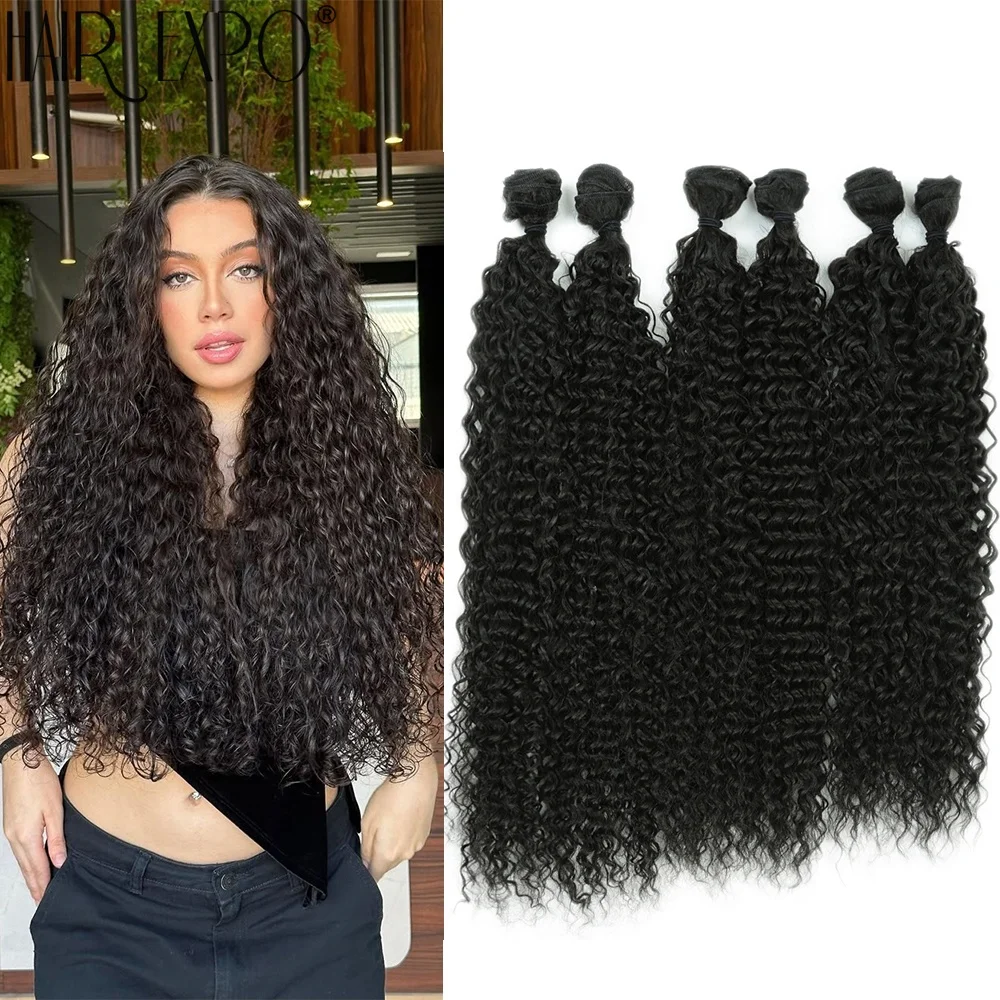 

6 шт. 22/24/26-дюймовые длинные кудрявые волосы для наращивания Anjo Plus, синтетические пучки для наращивания волос, мягкие кудрявые волосы в стиле Ocean Wave