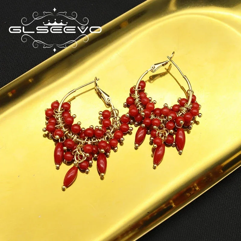 Glseevo Multi-Layer Natural Sea Bamboo Coral Earrings Woman Retro Hot-Selling Gift Jewelry GE1057