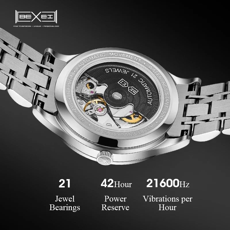 BEXEI 2025 Displays for date day of the week mechanical Automatic Movement Roman Numerals Man watch sapphire Crystal