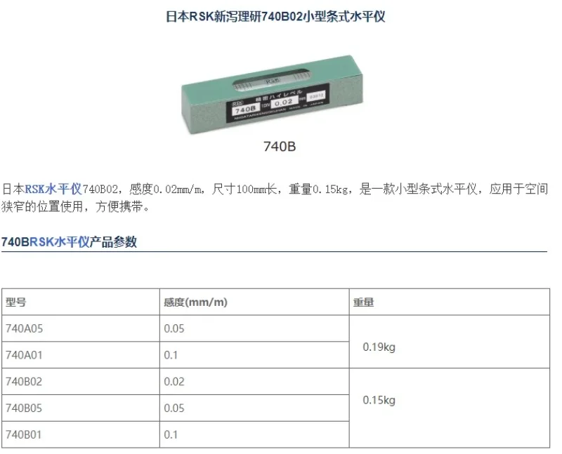 RSK Niigata Level 740B Small Precision Bubble Level 740B02