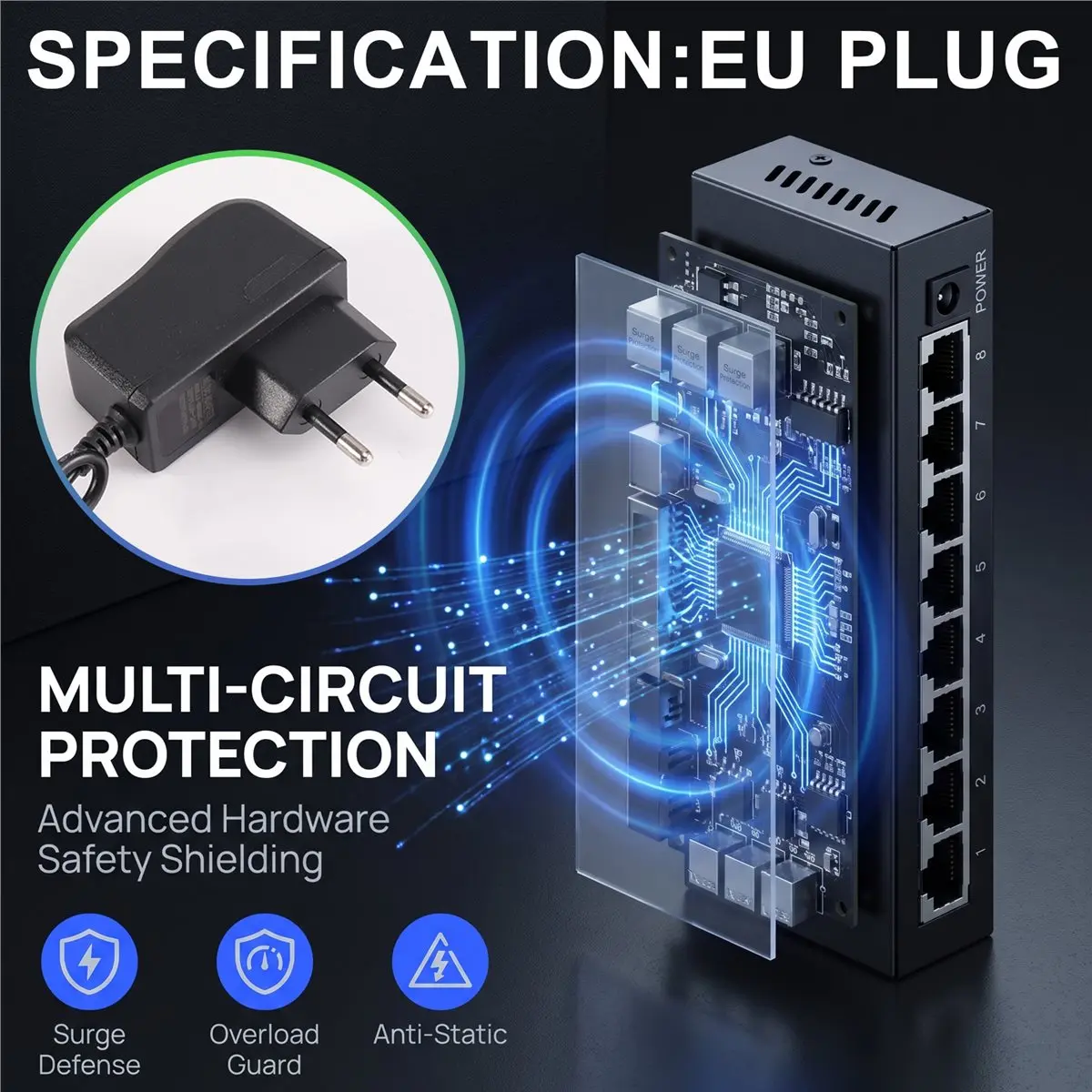 8 Port Gigabit Web Managed Switch 8 Port Managed Full Gigabit Switch Ethernet Switch Support VLAN//DHCP/IGMP EU PLUG