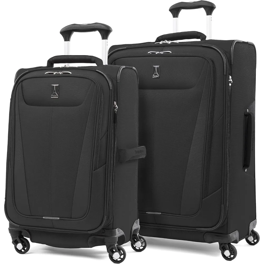 

5 Softside Expandable Luggage with 4 Spinner Wheels, Men and Women, Black, 2-Piece Set (21/25), Lightweight Suitcase