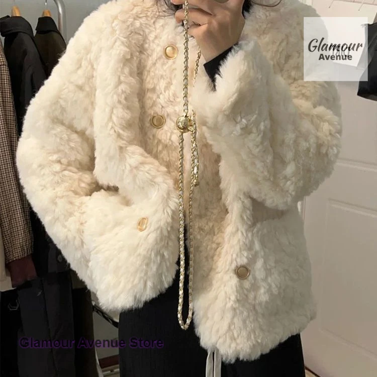 French style small fragrant lamb wool coat female winter new little loose thickened white Mao Mao coat cotton-padded jacket