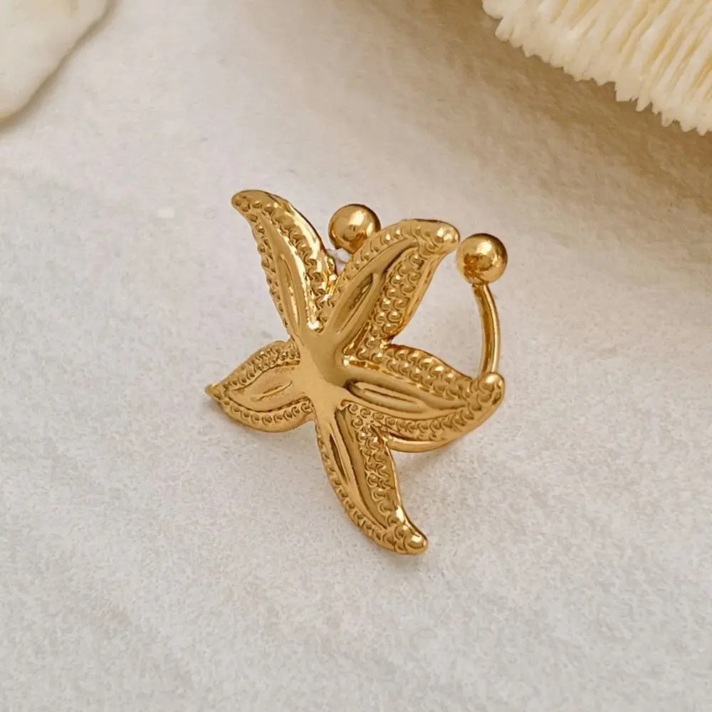 Trend Flower C Shape Ear Cuff Golded Silver Starfish Shell Ring Clip Vacation Style Minimalism Ear Buckle Wear