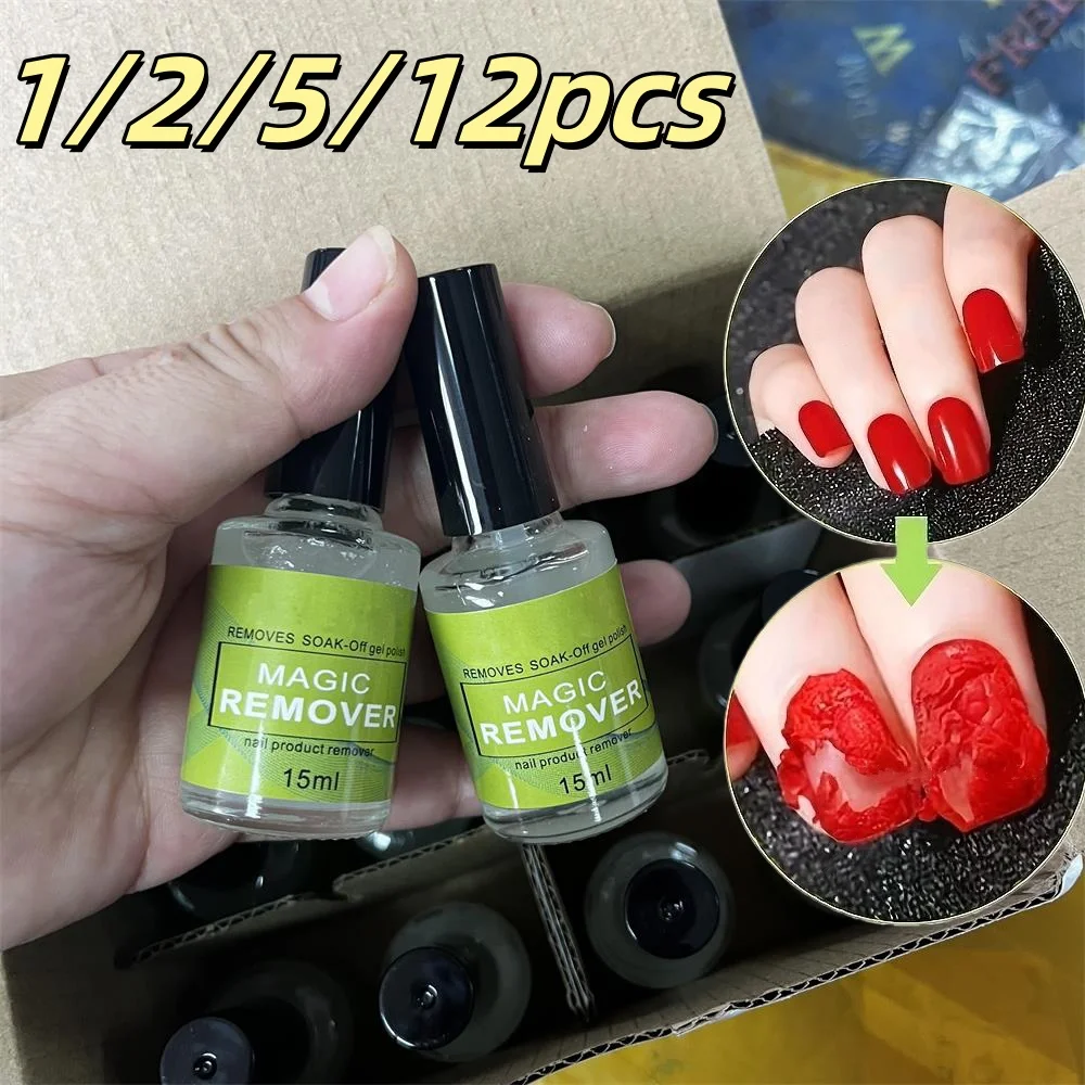 

1/2/5/12Pcs 15ml Gentle Nail Polish Remover 2-3 Min Quick Gel Nail Remover No Harm No Irritating Odor Soak-Off Gel Nail Art Tool