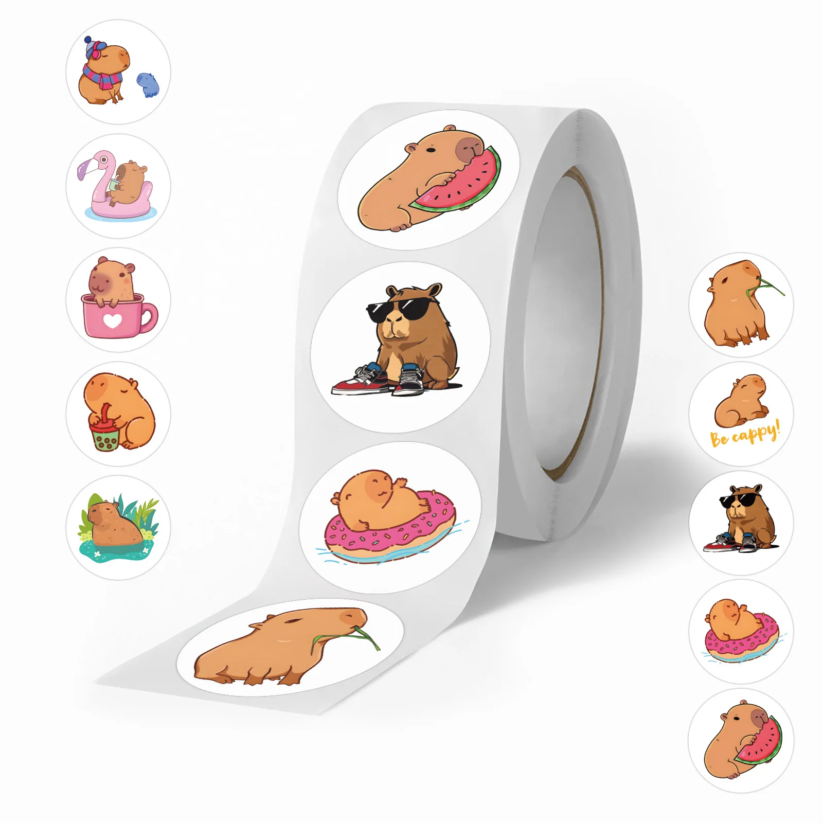 Capybara regordeta de dibujos animados para niños, pegatinas de animales marrones para álbum de recortes DIY, etiqueta de sello de recompensa para teléfono, juguete de pared, 100-500 piezas