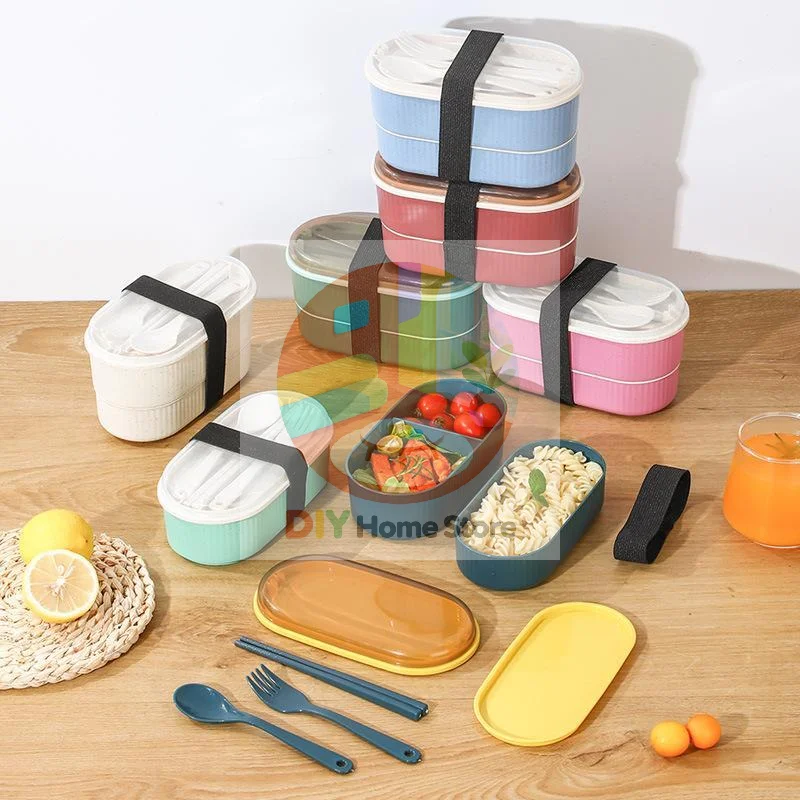 Stackable Double Layer Lunch Box Food Grade Leak Proof Food Storage Container for Travel Hiking Office Work School Picnic