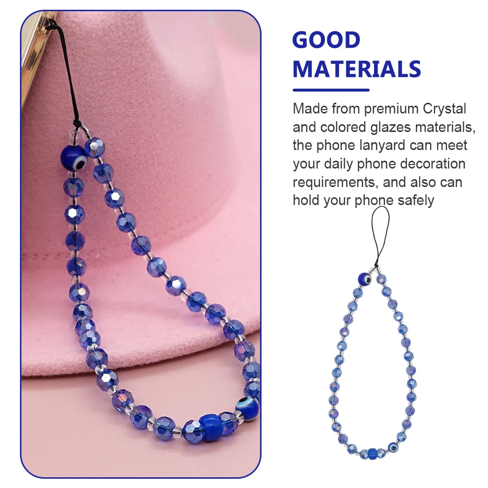 Kristall-Handy-Lanyard mit bösem Blick und Perlen für Anti-Verlust-Schutz, zum Aufhängen des Telefons, Charm-Gurt für Kamera, USB-Schlüsselanhänger, Dekoration