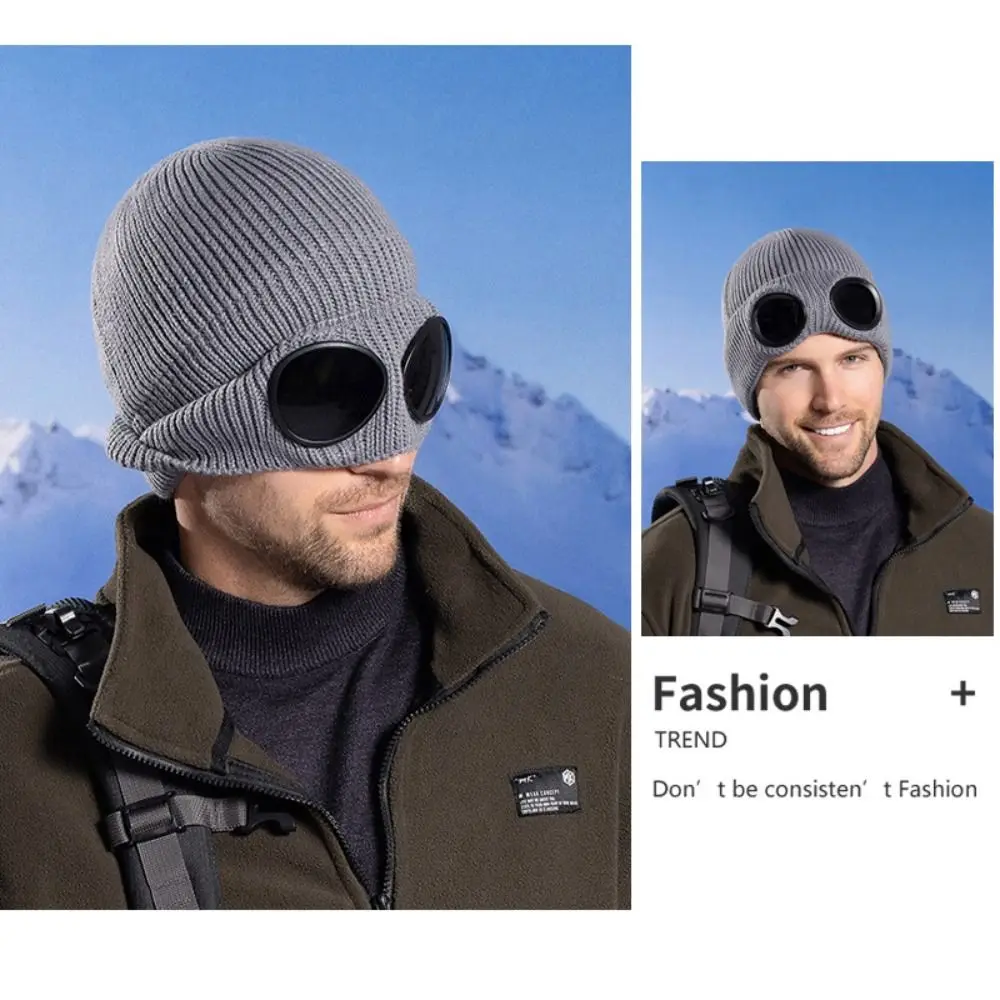 Removable Glasses Winter Glasses Caps Windproof Ear Protection Warm Ski Mask Hats Thickened Wear-resistant Knitted Hat Men