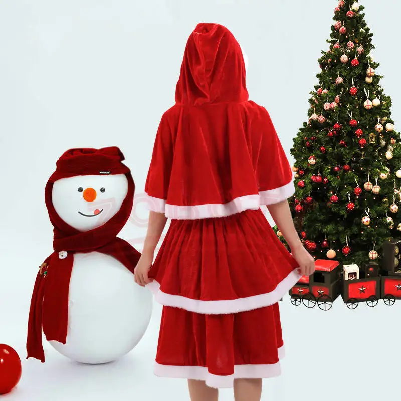 2025 عيد الميلاد تنورة تأثيري فستان عيد الميلاد ليتل الأحمر ركوب هود فستان بحزام مع شال صغير مثير الأرنب فتاة
