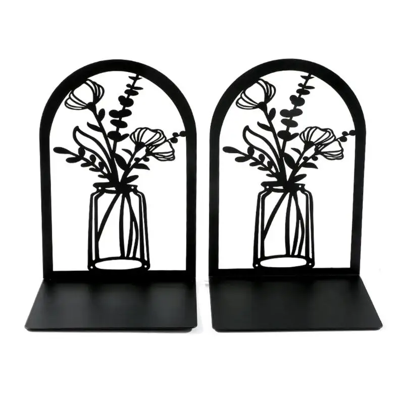 31BA Arched Floral Cutout Bookends for Shelves, L-Shaped Metal Book Supports for Organized Books, Files, Albums, and Magazines